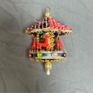 Vintage PUSH PIN Christmas Ornament Sequin Bead Handmade Carousel Merry Go Round